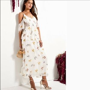 Free People Magnolia Dress Floral Printed Cold Shoulder Lace Maxi